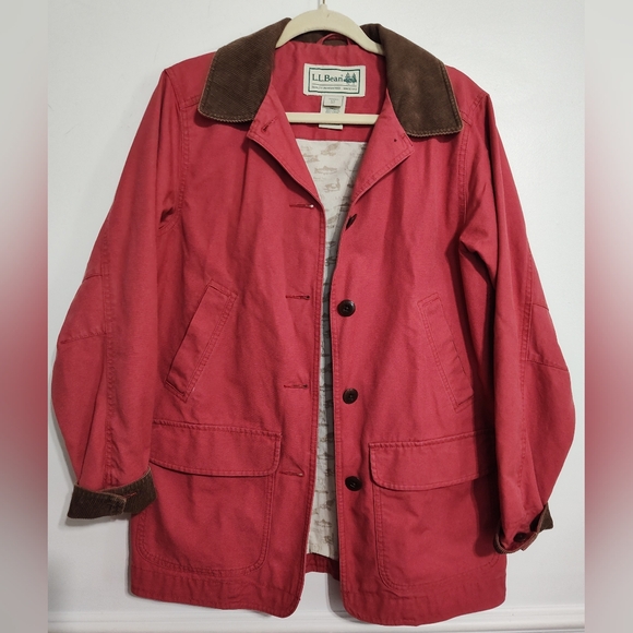 VINTAGE  90s L.L. BEAN DUCK CANVAS HUNTING JACKET EXTRA SMALL RED FISHING CHORE - Picture 1 of 5